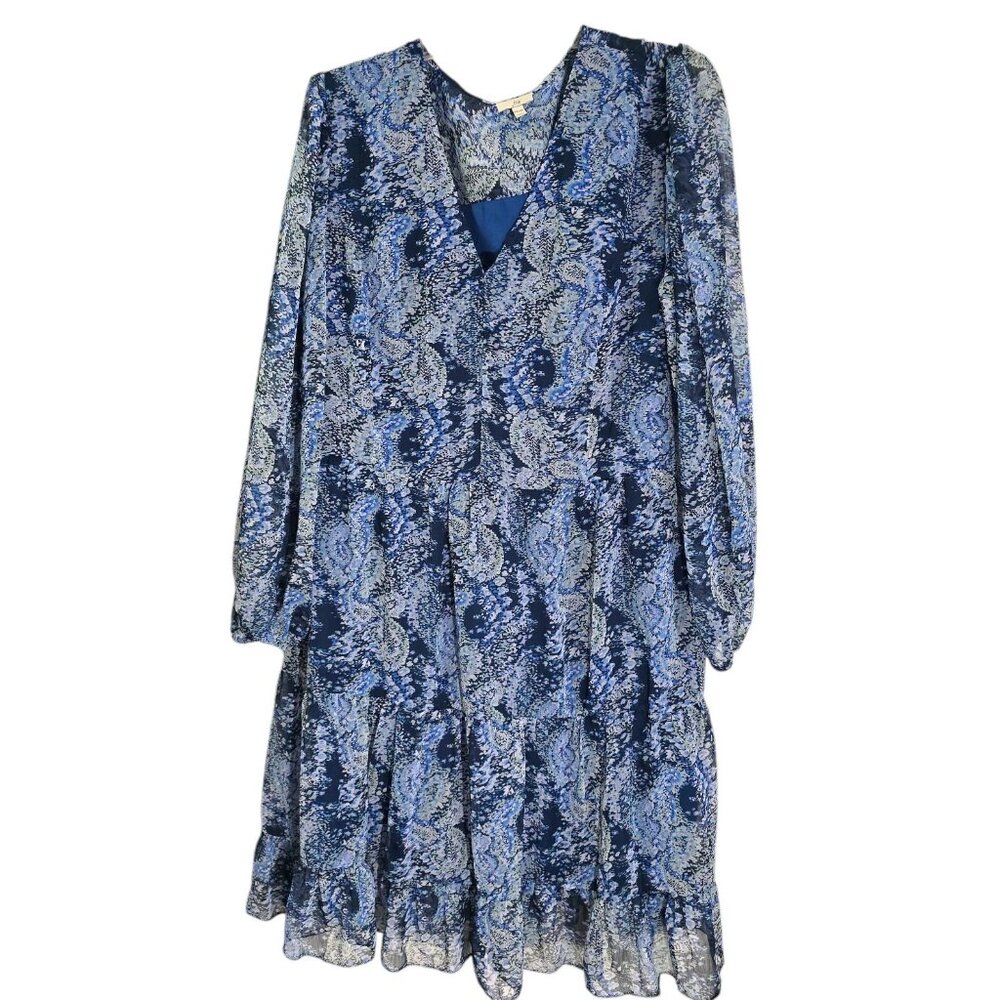 Joie Womens Blue Paisley Long Sleeve Ruffle Hem Dress XXL 100%‎ Polyester